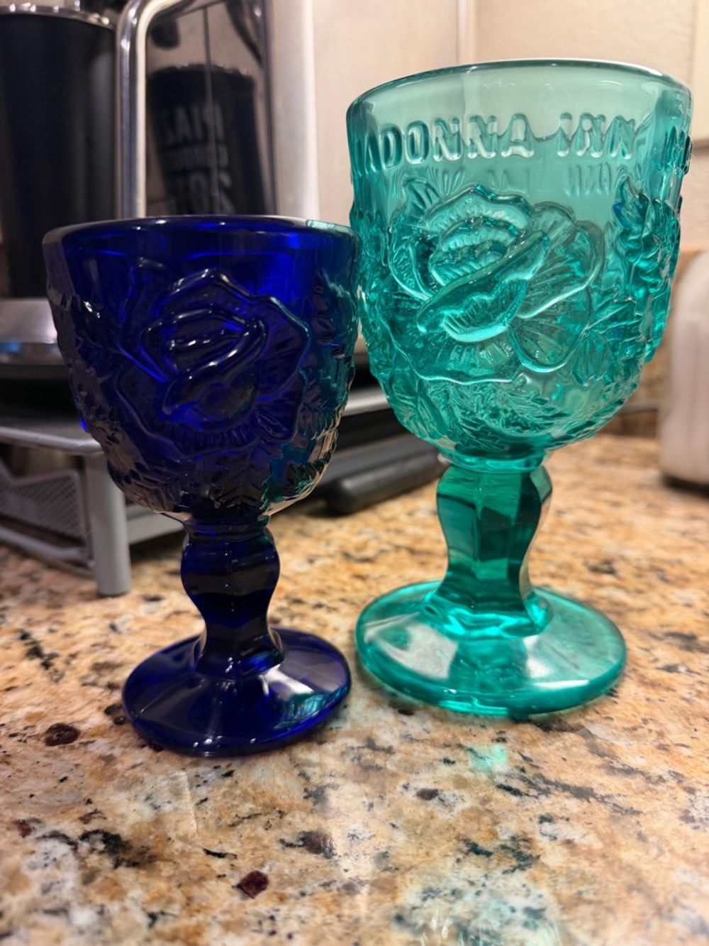 Madonna Inn Glass Goblets - Blue & Teal